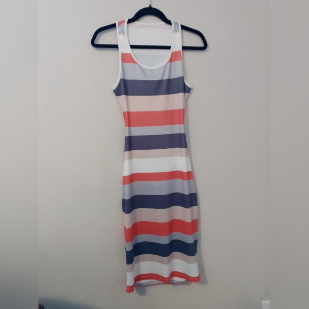 Striped Sleeveless Dress Cutout Back Bodycon